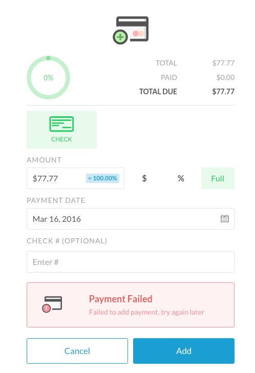 Payment failure screenshot